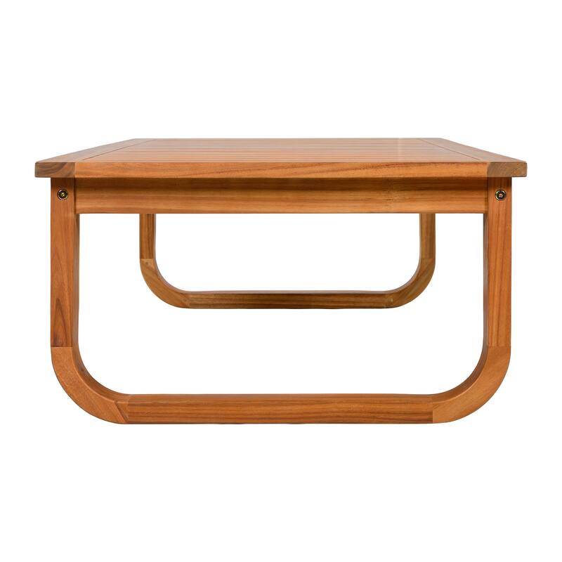 Christopher Knight Home - George 4-Piece Outdoor Acacia Wood Conversation Set with Plush Thick Cushions & Slatted Coffee Table