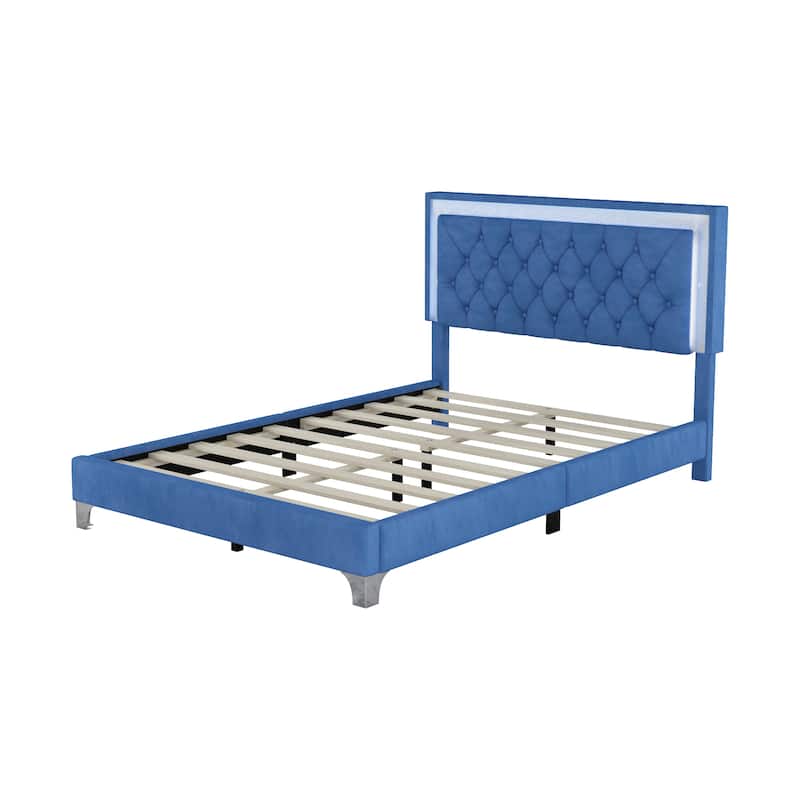 Upholstered Bed Frame with LED Lights