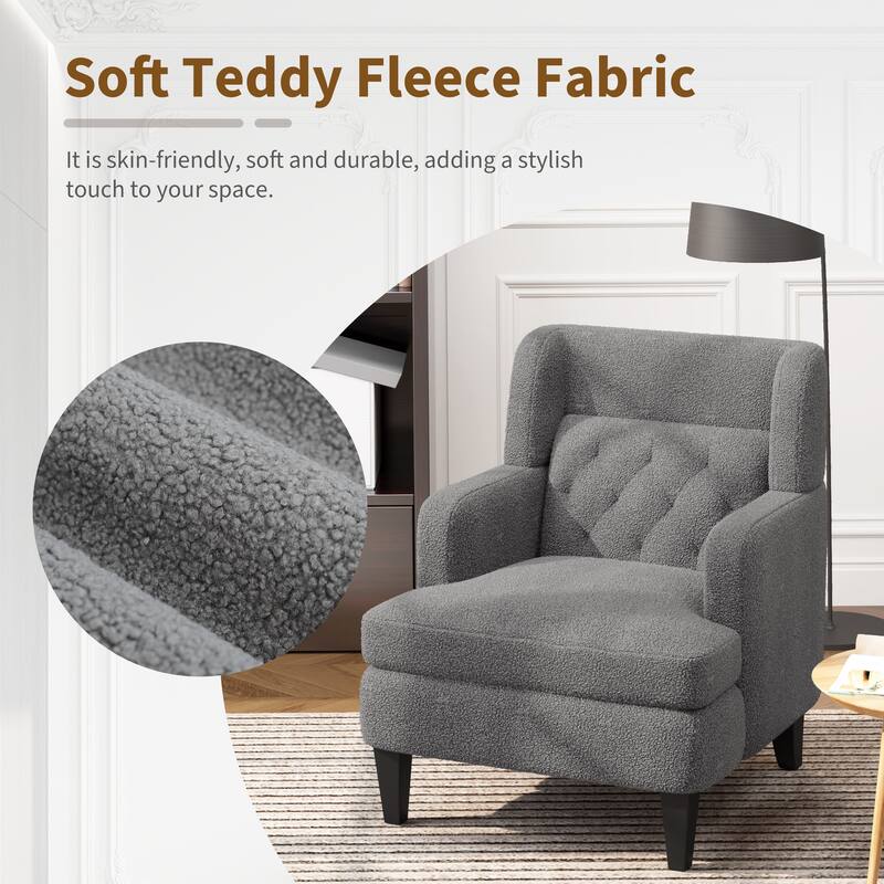Modern 35.25" Upholstered Arm Chair with Birch Wood Legs amd Tufted Backrest for Living Room