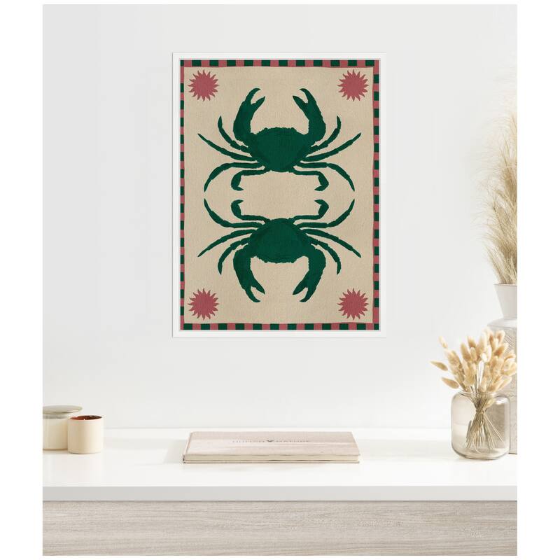 Kate and Laurel Sylvie Lush Duo 6 Crabs Framed Canvas by Shatha Al Dafai