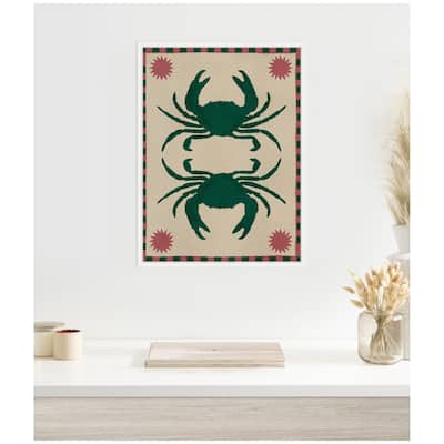 Kate and Laurel Sylvie Lush Duo 6 Crabs Framed Canvas by Shatha Al Dafai