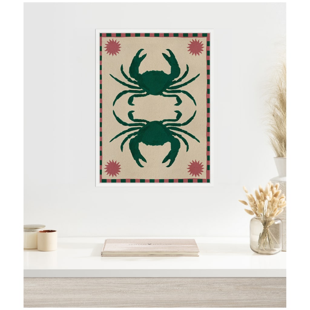 Kate and Laurel Sylvie Lush Duo 6 Crabs Framed Canvas by Shatha Al Dafai