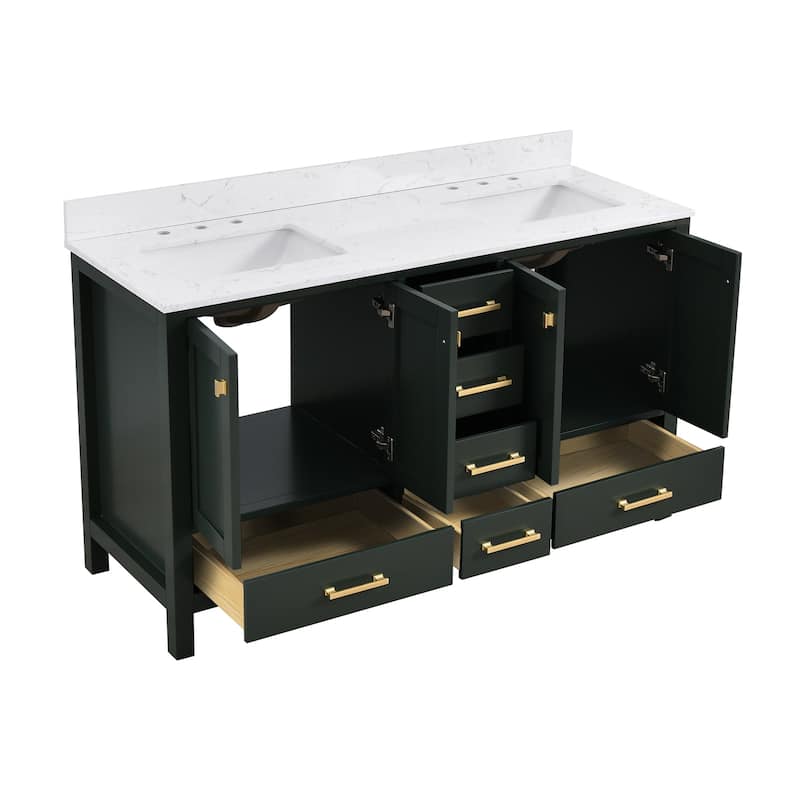 StarrySky 60 inch Undermount Double Sink Bathroom Vanity with Engineered Carrara Marble Top