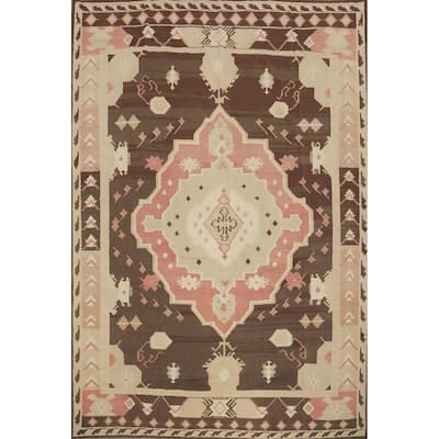 Hand Woven Oriental 100% Wool Carpet Southwestern Tribal Brown Kilim Area Rug - 11' 5'' X 9' 8''
