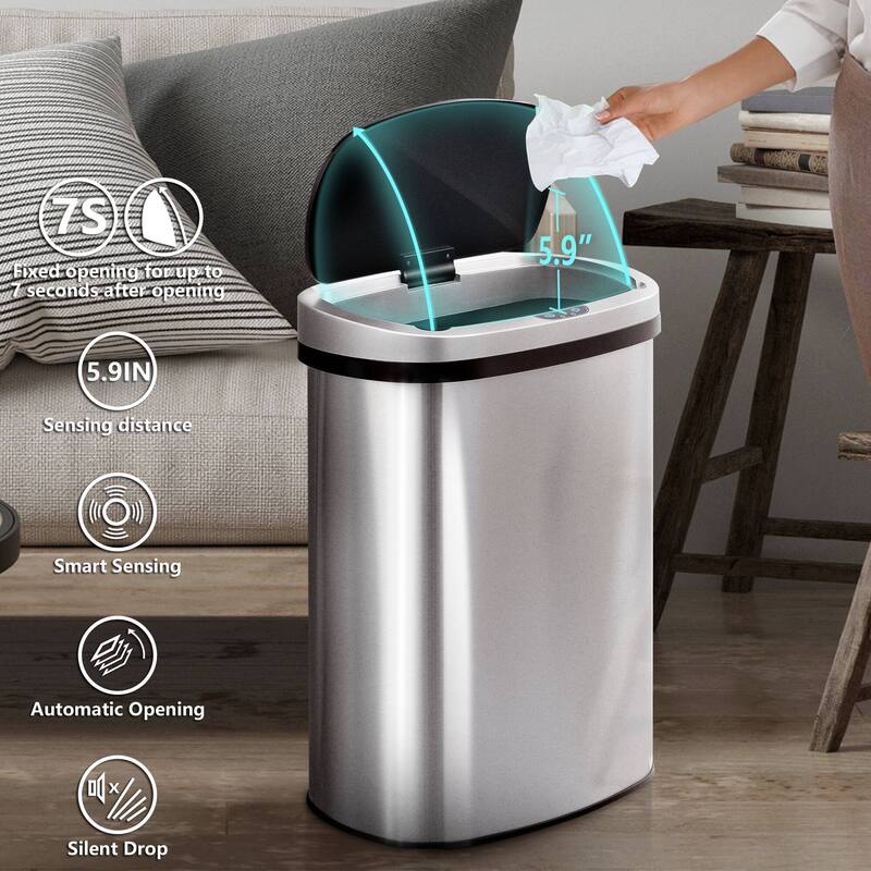 Innovaze 13 Gal./50 Liter Stainless Steel Oval Motion Sensor Trash Can for Kitchen