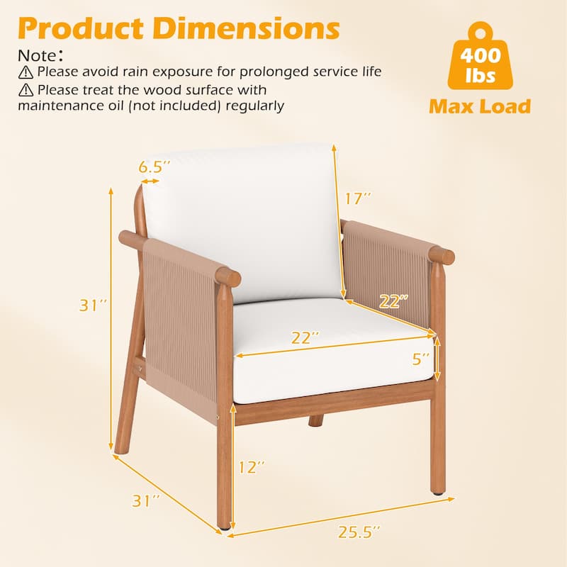 Gymax 4PCS Patio Acacia Wood Chair w/ Woven Rope Armrests & Seat Back