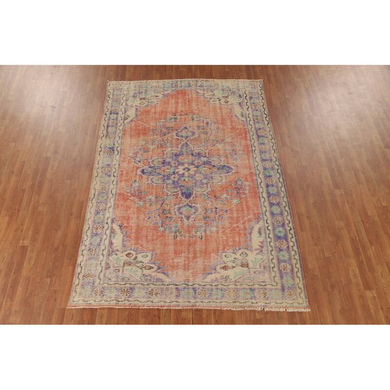 Distressed Sparta Turkish Vintage Area Rug Hand-Knotted Wool Carpet - 6'3" x 9'0"