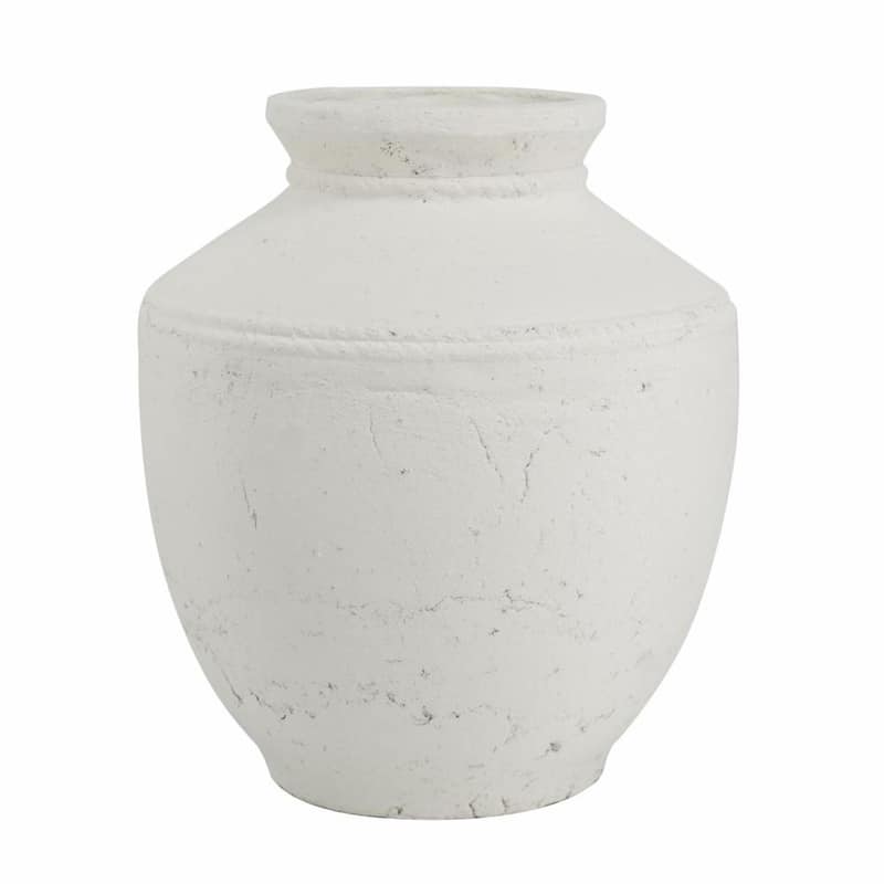 14" White Terracotta Round Jug Vase - 11.80