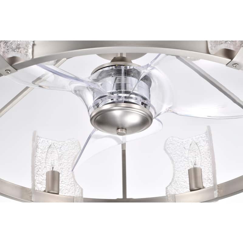 Luciala 28 Inch Satin Nickel Finish Modern Ceiling Fandelier with Remote - N/A