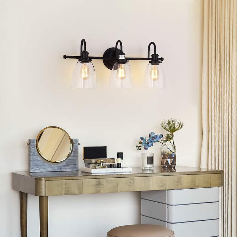 Aester Matte Black 3-Light Cone Glass Shade Wall Sconce