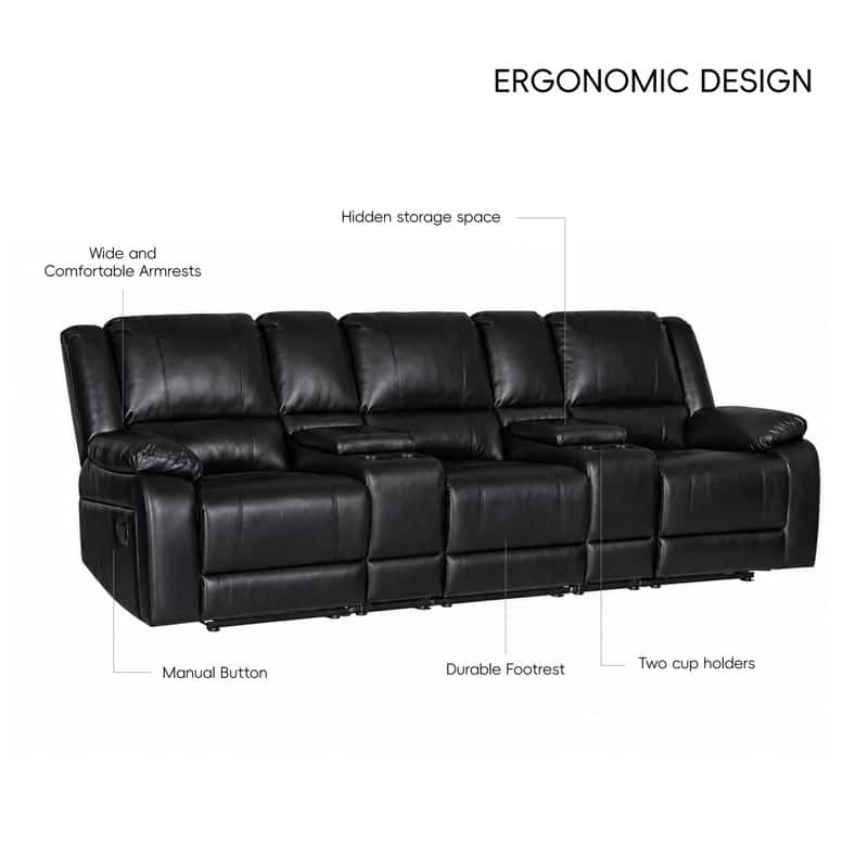 109" W Modern Contemporary Faux Leather 7 Piece Sectional Recliners