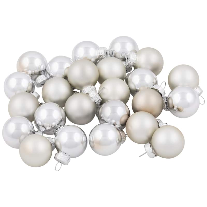 2-Finish Mini Christmas Glass Ball Ornaments - 1" (25mm) - Silver - 24ct