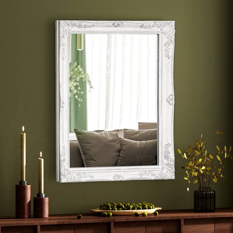 Antique White Wall Mirror Baroque Rectangular Decor