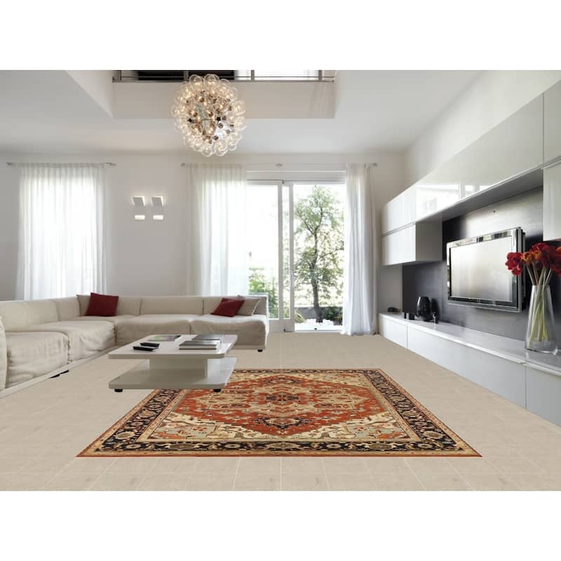 Hand Knotted Oriental 100% Wool Carpet Traditional Medallion Oranges & Rust Heriz (serapi) Area Rug - 11' 10'' X 9' 2''