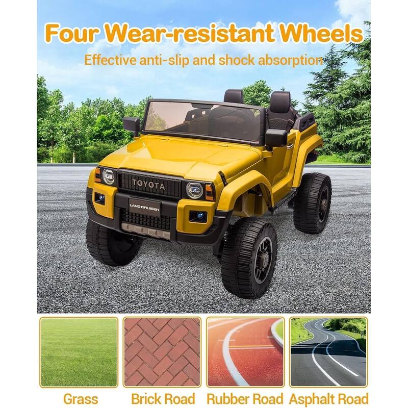 24v Ride On Toys for Big Kids,Licensed Toyota 2-Seater w/Remote Control, 4WD/2WD Switch, LED Lights