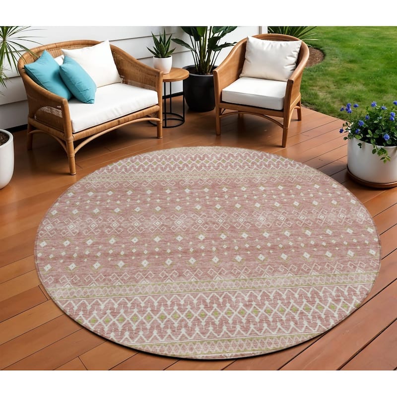HomeRoots Tribal Transitional Rectangle Outdoor Rug - 8' Round