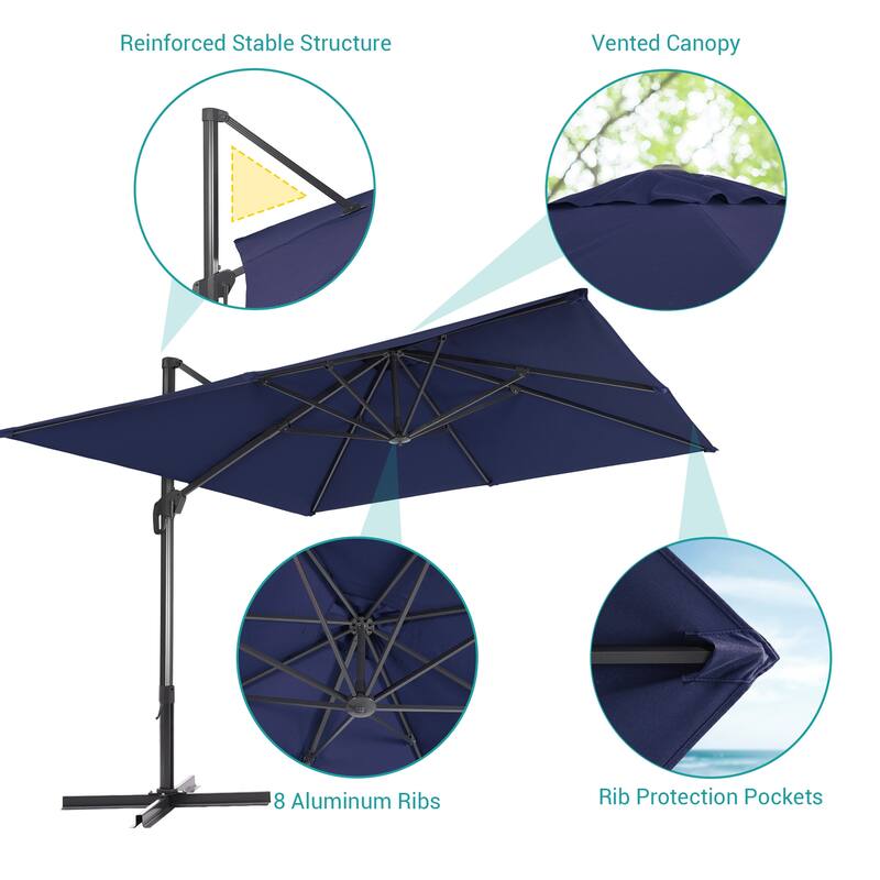 BONOSUKI 10x10FT Cantilever Patio Umbrella Infinite Angle Adjustment