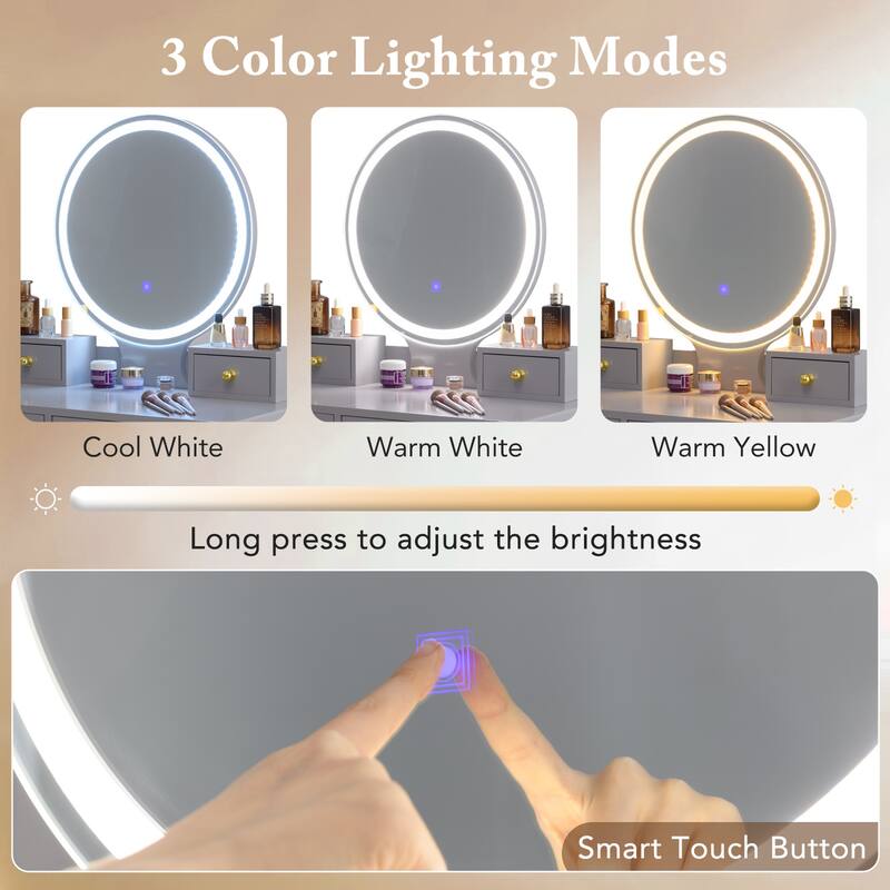 Costway Vanity Makeup Dressing Table Stool Set 3-Color Lighted Mirror - See Details