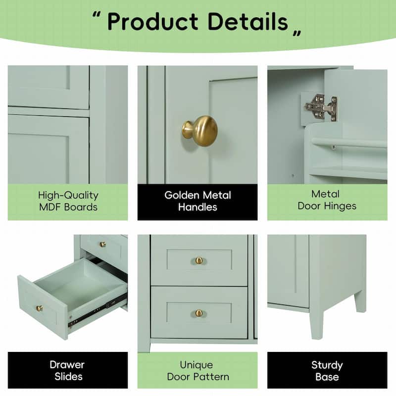 Bathroom Vanity with Sink, Modern MDF and Rubberwood Cabinet with 3 Drawers and Adjustable Shelf