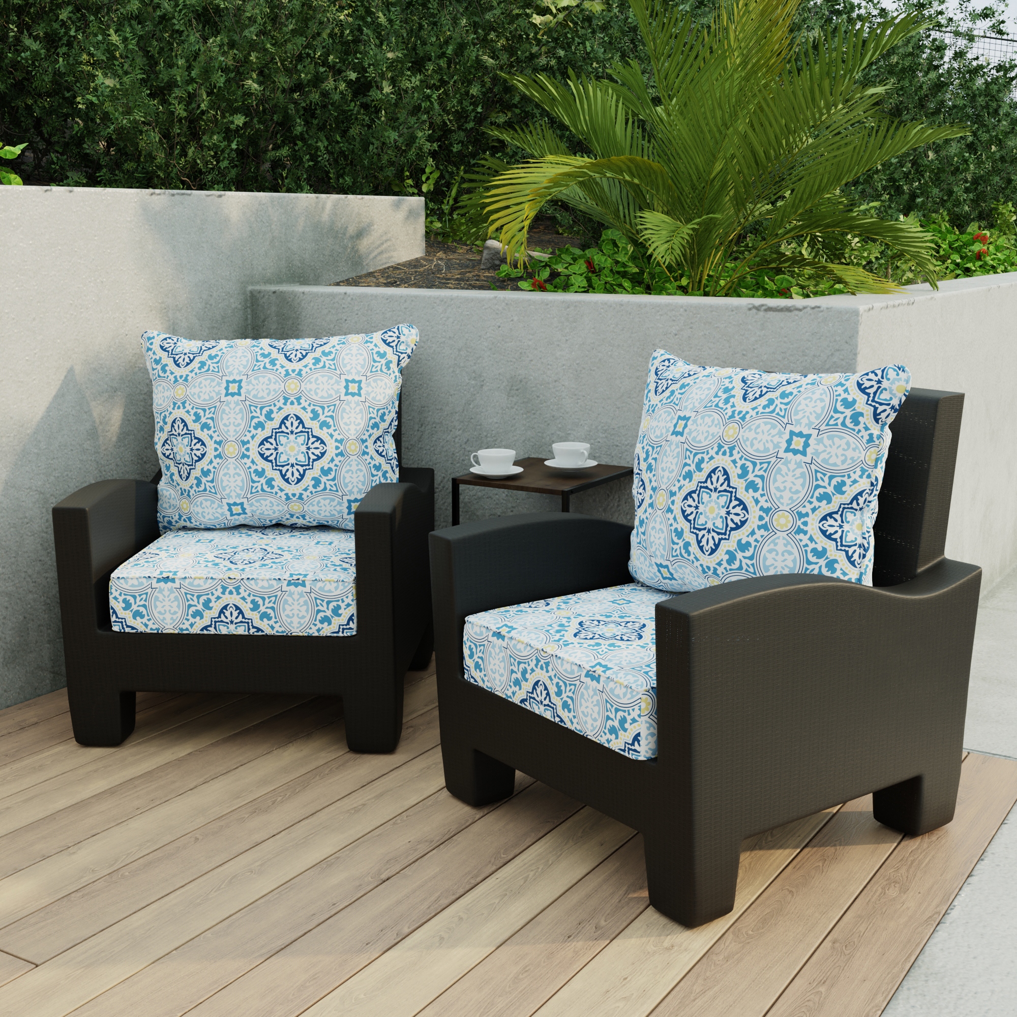 24 x 47 Blue Quatrefoil Outdoor Deep Seat Cushion Set with Welt 46.5 L x 24 W x 6 H Rave Sky