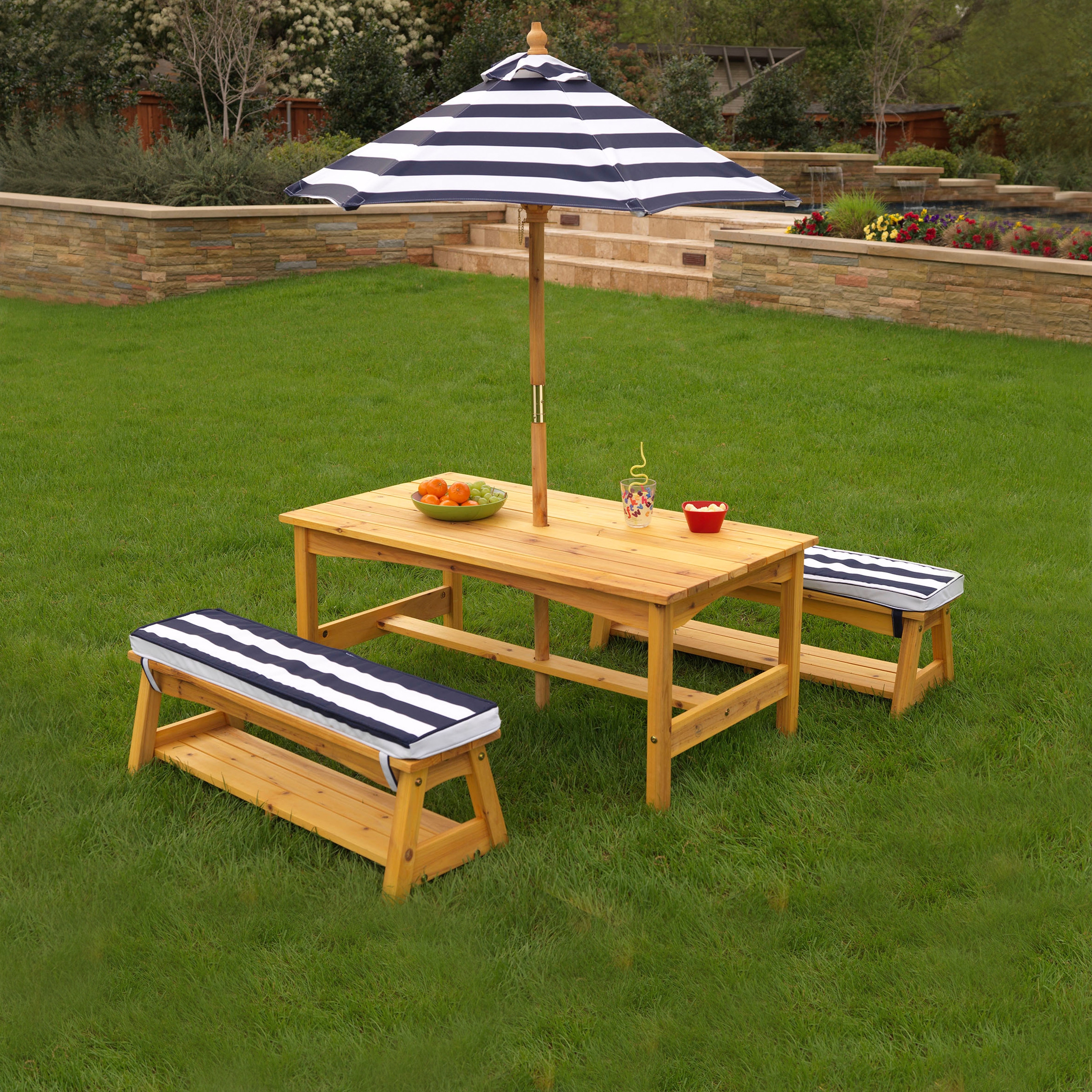KidKraft Outdoor Table and Bench Set with Umbrella Bed Bath