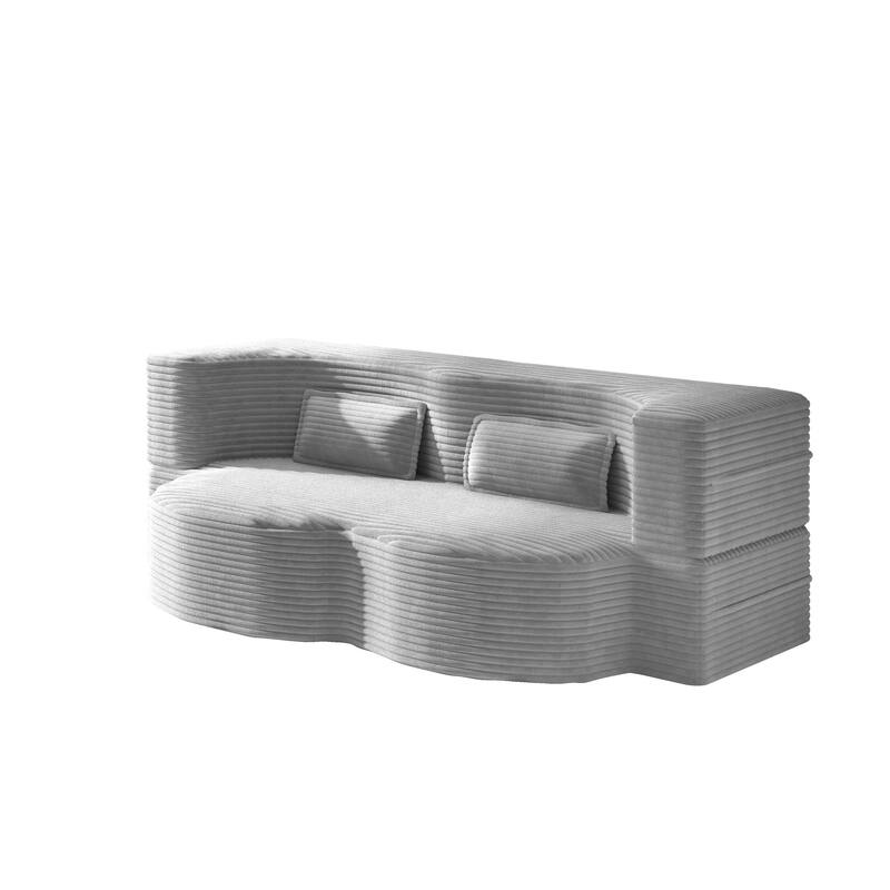 Modern Floor Sofa Bed, Convertible Corduroy Sleeper Couch Folding Loveseat with 2 Pillows