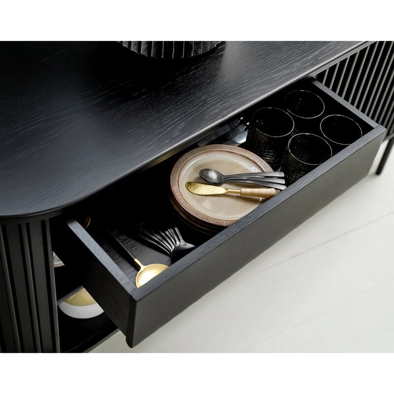 Rye Studio Contemporary Black Oak Sideboard with Sliding Doors - 17.75"W x 63"L x 28.75"H