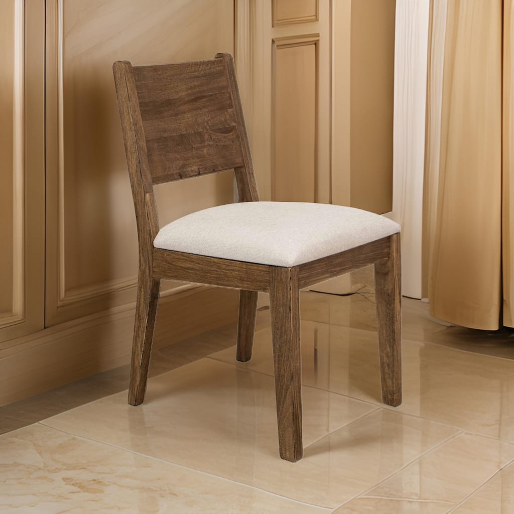 Olum 21 Inch Dining Chair Set of 2, Cushioned Fabric Upholstery, Brown Wood
