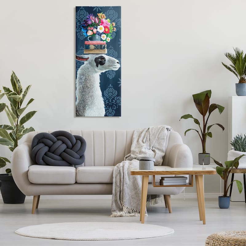 Stupell Llama with Book & Flower Arrangement Canvas Wall Art Design By Heather Gauthier