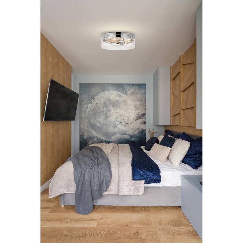 Intersection - Large Flush Mount Fixture - Polished Nickel with Clear Glass