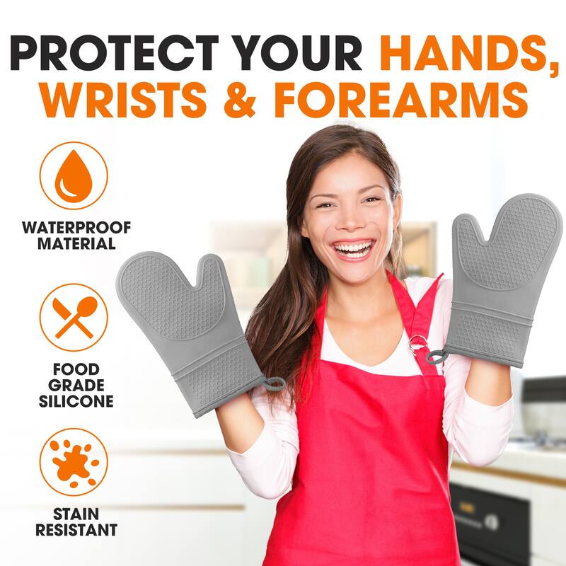 Cheer Collection Silicone Oven Mitts with Soft Cotton Lining (Set of 2)