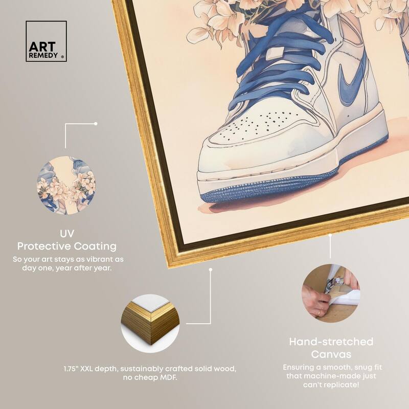 Gentle Blue Sneakers and Flowers Canvas by Art Remedy