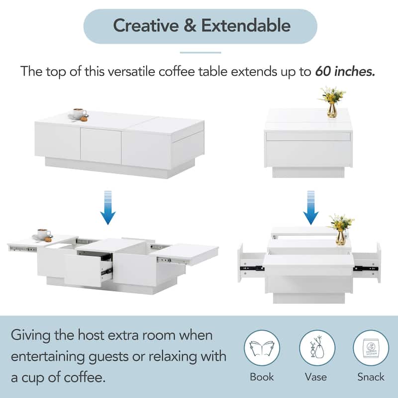 Multifunctional Extendable Coffee Table Sofa Table Cocktail Table with 2 Hidden Storage Compartment