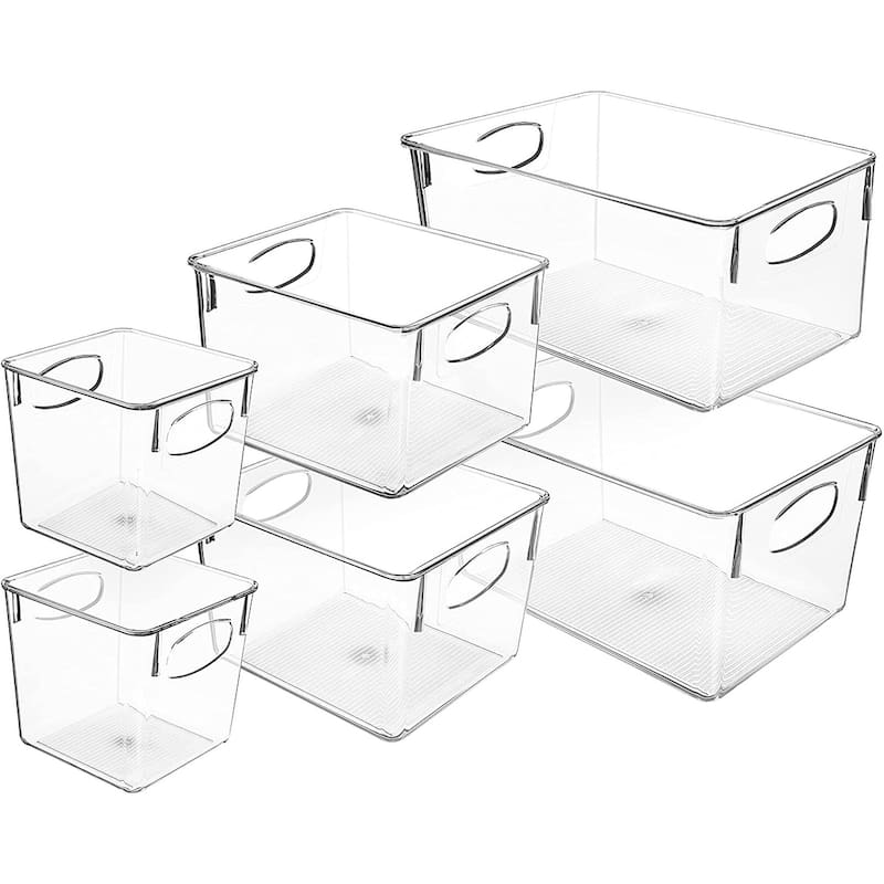 Clear Plastic Storage Bin Container Set Organizer for Kitchen, Fridge and Pantry - 6-Pack