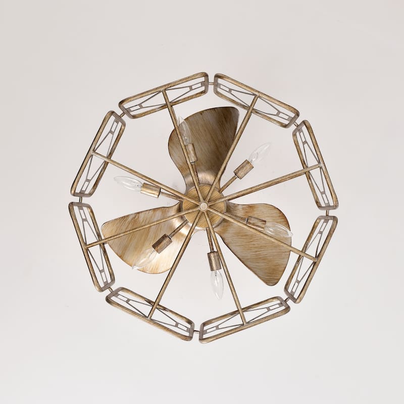 Bairre Gold Brushed 6 Light 3 Blade Modern Chandelier Ceiling Fan 26 Inch with Remote