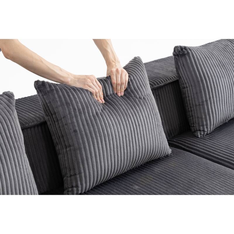 Modular Sectional Sofa with Pillows, Corduroy Upholstered 3-Seater Sofa, All-Compressed Foam Sofa for Living Room, Apartment