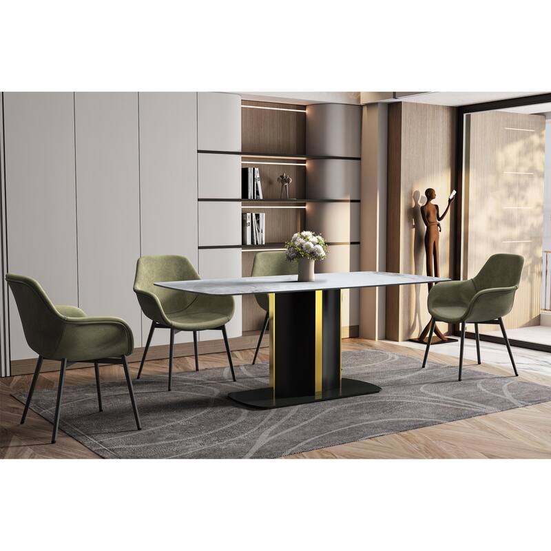 Sylva Dining Table Rectangular Tabletop in Gold Pedestal Base