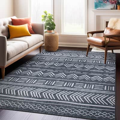 Contemporary Geometric Bohemian Machine Washable Area Rug