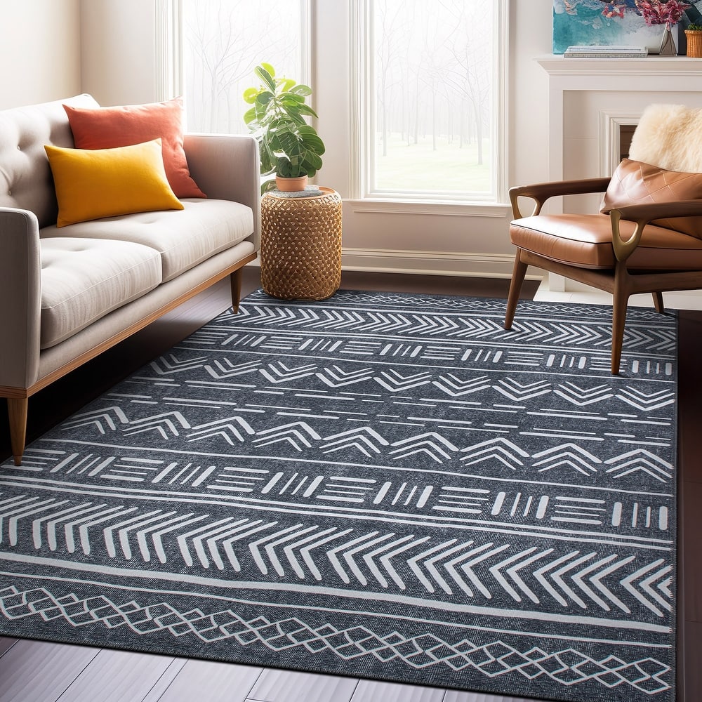Contemporary Geometric Bohemian Machine Washable Area Rug
