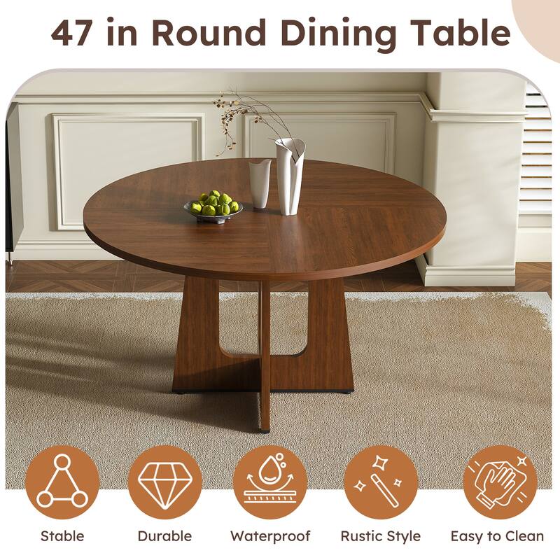 Roomfitters 47 Inch Round Dining Table, Modern Farmhouse Kitchen Circle Desk, Wood Grain Top