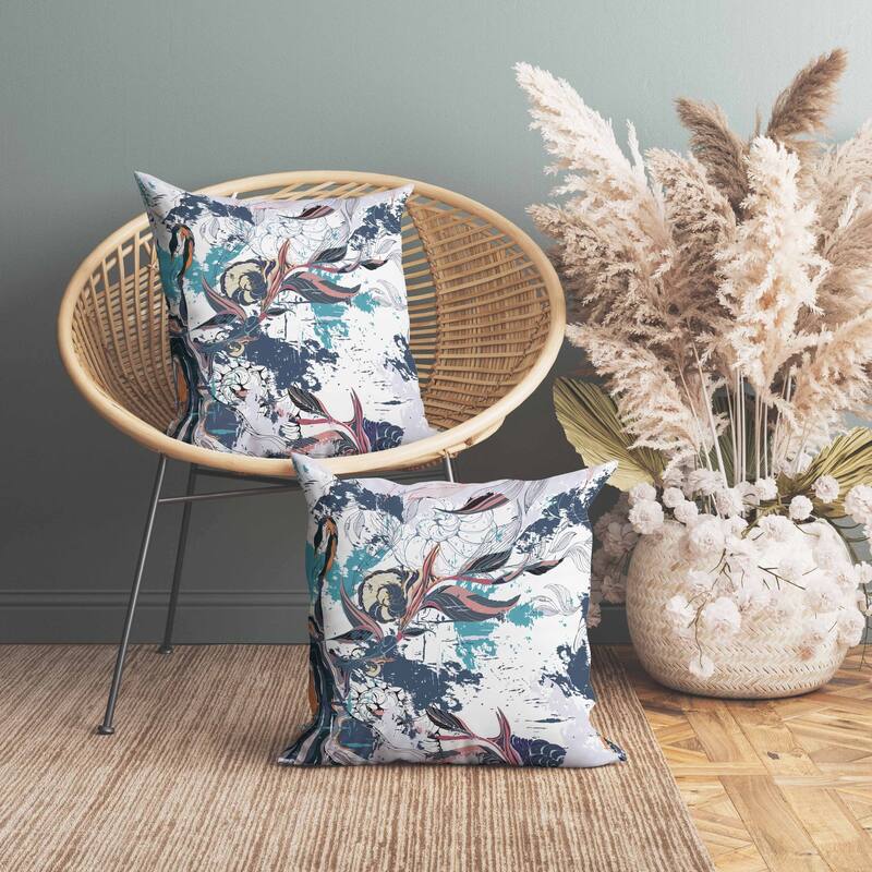 Leaf Lurker Faux Suede Reversible Throw Pillow White and Cyan