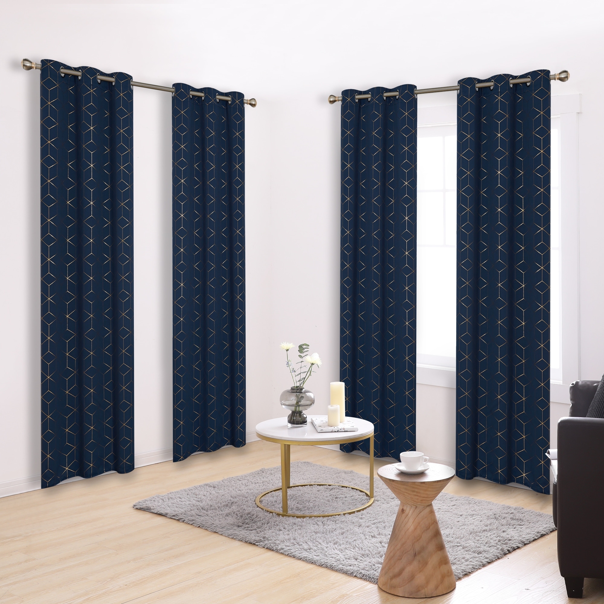 Deconovo 42 Inch Gold Diamond Curtains (4 Panel)