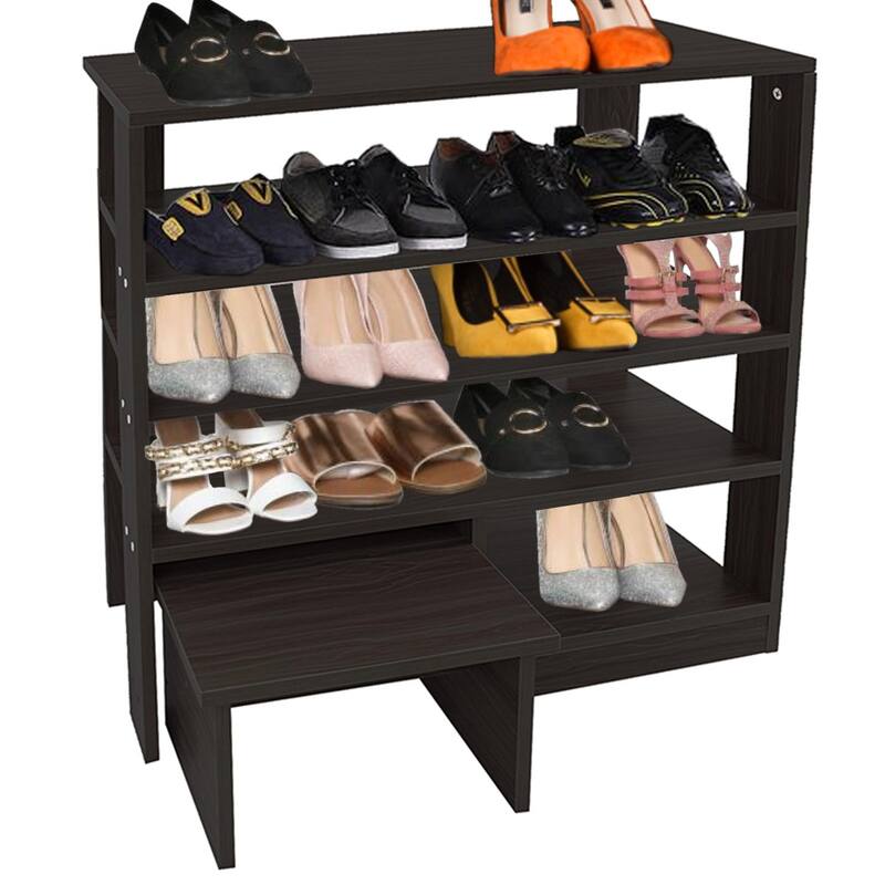 HELLO LAURA Farmhouse 4 Tier Wood Shoe Rack for Entryway Black