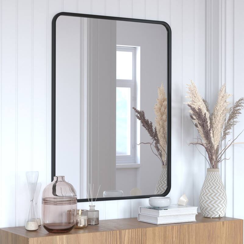 Wall Mount Shatterproof Rectangular Accent Wall Mirror with Metal Frame - 40" x 30" - Matte Black
