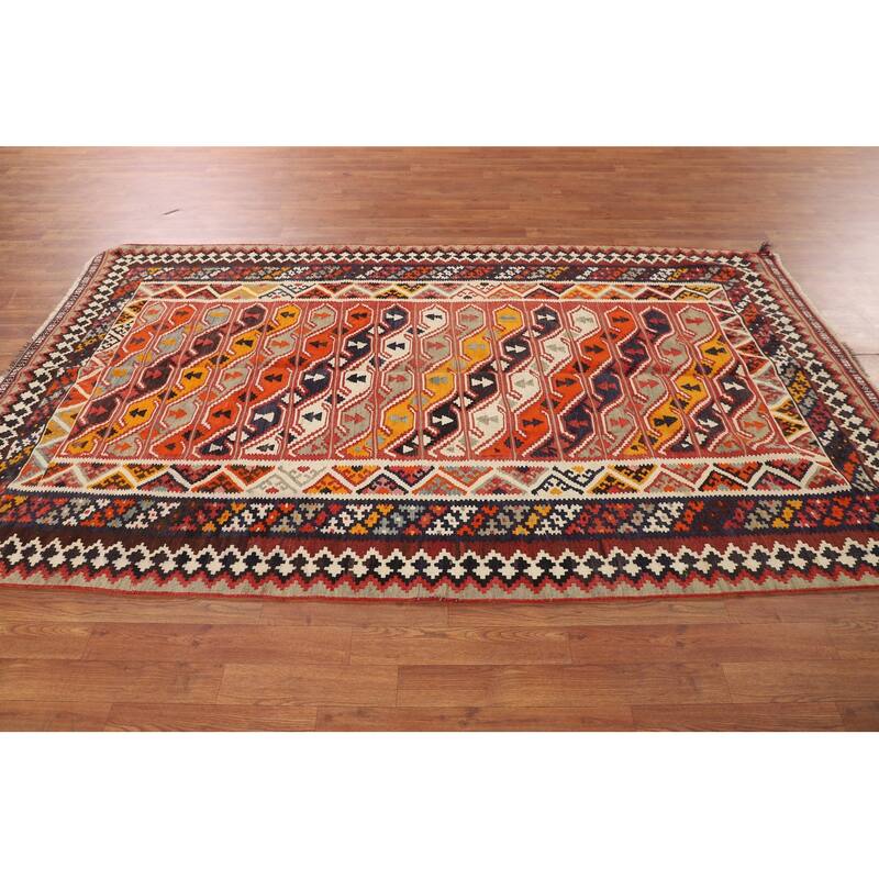 Vegetable Dye Kilim Qashqai Persian Vintage Rug Hand-Woven Wool Carpet - 5'1"x 8'8"