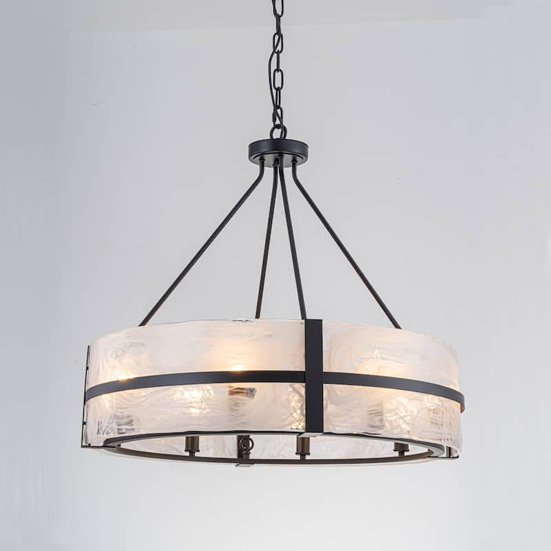 Dimmable Large Drum Glass Chandelier for Dining Room High Ceiling Living Room