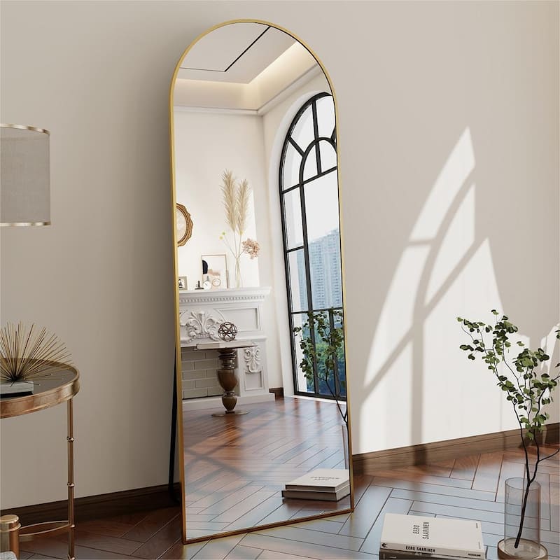 Arched Wall Mounted Full Length Mirror Large Standing Mirror - 64"x21" - Gold