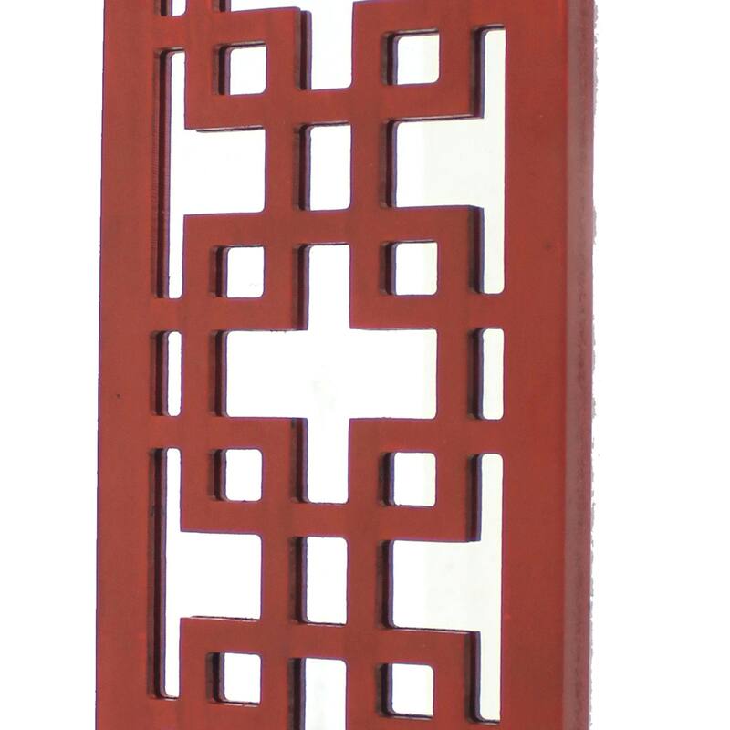 Lattice Design Wooden Frame Candle Holder Set of 2 with Mirror Insert, Red