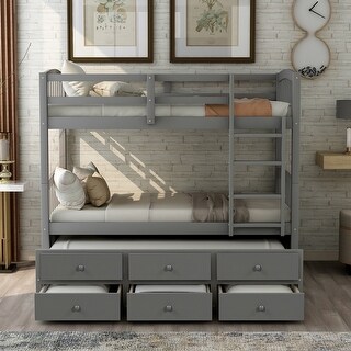 Multifunctional Twin Wood Bunk Kids Bed with Ladder,Rail,Drawers