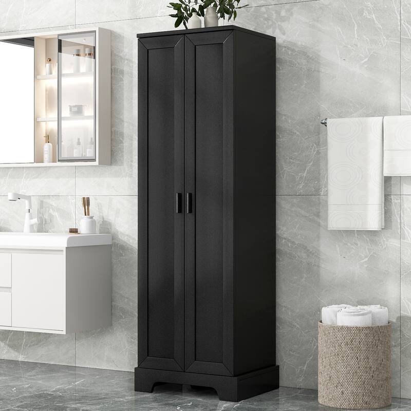 Storage Cabinet with Two Doors & Adjustable Shelf - Black